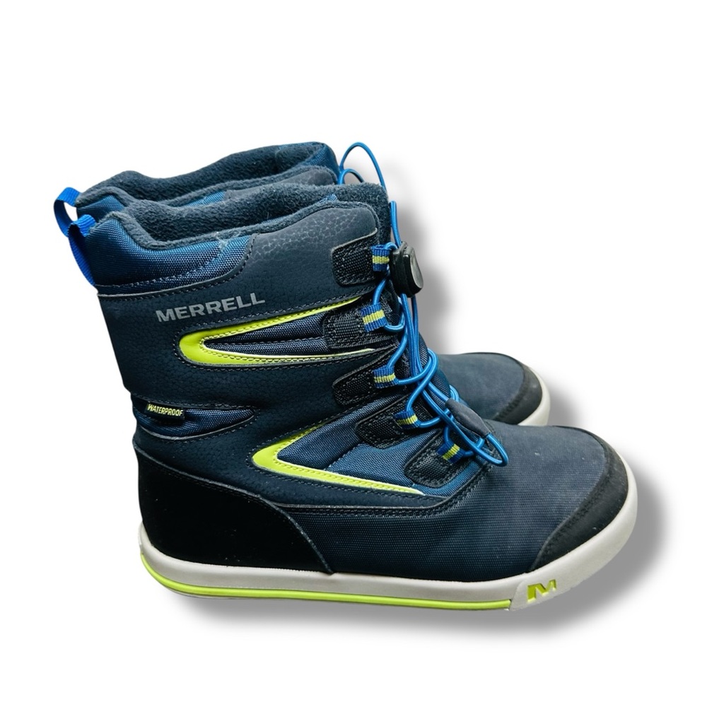 Merrell Kids Snow Bank 3.0 Waterproof Navy and Lime Boots Size 6